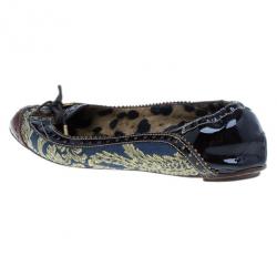 Pre Owned Dolce and Gabbana Fabric and Leather Lace Up Ballet Flats Size 37.5