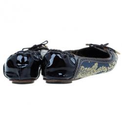 Pre Owned Dolce and Gabbana Fabric and Leather Lace Up Ballet Flats Size 37.5