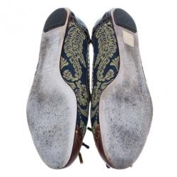 Pre Owned Dolce and Gabbana Fabric and Leather Lace Up Ballet Flats Size 37.5