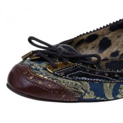 Pre Owned Dolce and Gabbana Fabric and Leather Lace Up Ballet Flats Size 37.5