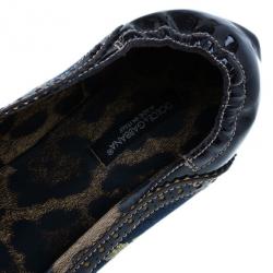 Pre Owned Dolce and Gabbana Fabric and Leather Lace Up Ballet Flats Size 37.5