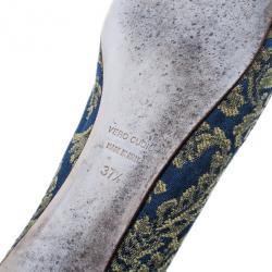 Pre Owned Dolce and Gabbana Fabric and Leather Lace Up Ballet Flats Size 37.5