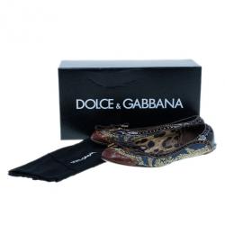 Pre Owned Dolce and Gabbana Fabric and Leather Lace Up Ballet Flats Size 37.5
