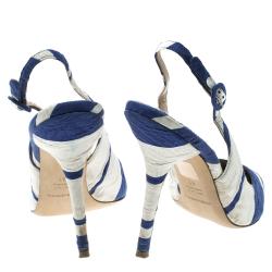 مملوكة مسبقًا Dolce and Gabbana Blue and White Printed Fabric Pointed Toe Slingback Sandals Size 41