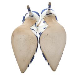 مملوكة مسبقًا Dolce and Gabbana Blue and White Printed Fabric Pointed Toe Slingback Sandals Size 41