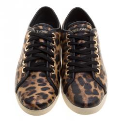 Pre Owned حذاء رياضي دولتشي أند غابانا منخفض من أعلى كانفاس مقوى طباعة فهد بني مقاس 38