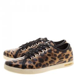 Pre Owned حذاء رياضي دولتشي أند غابانا منخفض من أعلى كانفاس مقوى طباعة فهد بني مقاس 38