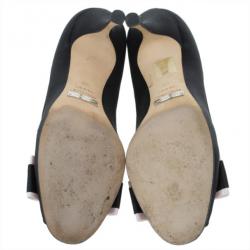 Pre Owned Dolce and Gabbana Black Satin Embellished Peep Toe Pumps Size 38