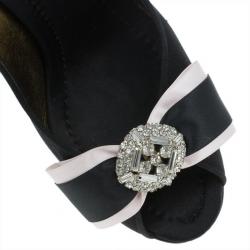 Pre Owned Dolce and Gabbana Black Satin Embellished Peep Toe Pumps Size 38