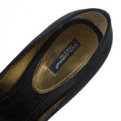 Pre Owned Dolce and Gabbana Black Satin Embellished Peep Toe Pumps Size 38