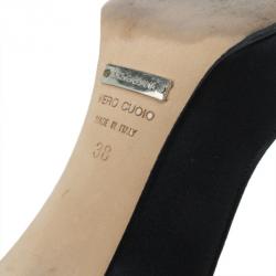Pre Owned Dolce and Gabbana Black Satin Embellished Peep Toe Pumps Size 38