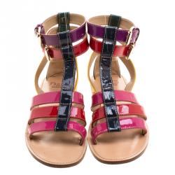 Pre Owned Dolce and Gabbana Multicolor Patent Leather Gladiator Flat Sandals Size 39