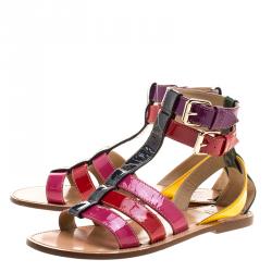 Pre Owned Dolce and Gabbana Multicolor Patent Leather Gladiator Flat Sandals Size 39