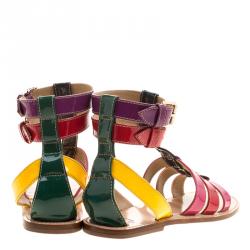 Pre Owned Dolce and Gabbana Multicolor Patent Leather Gladiator Flat Sandals Size 39