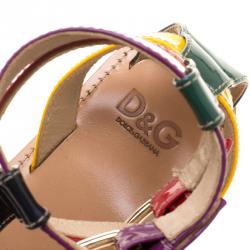 Pre Owned Dolce and Gabbana Multicolor Patent Leather Gladiator Flat Sandals Size 39