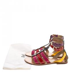 Pre Owned Dolce and Gabbana Multicolor Patent Leather Gladiator Flat Sandals Size 39