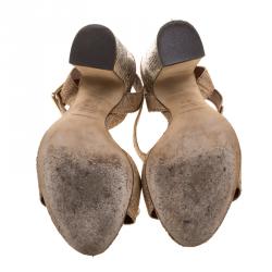 Pre Owned صندل دولتشي أند غابانا رافية بيج/بني فاتح وجلد ثعبان مرصع مقاس 38.5