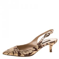 Pre Owned صندل دولتشي أند غابانا قماش بني/ ذهبي بحزام للكاحل مقاس 36