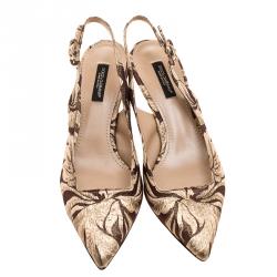 Pre Owned صندل دولتشي أند غابانا قماش بني/ ذهبي بحزام للكاحل مقاس 36