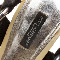 Pre Owned صندل دولتشي أند غابانا جلد كريمي لامع نعل سميك مقاس 40.5