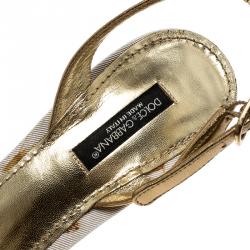 Pre Owned Dolce and Gabbana Gold/White Perforated Leather Slingback Sandals Size 37
