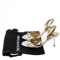 Pre Owned Dolce and Gabbana Gold/White Perforated Leather Slingback Sandals Size 37