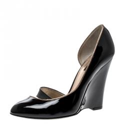 مملوكة مسبقًا Dolce Gabbana Black Patent Leather D'Orsay Wedge Pump Size 40.5