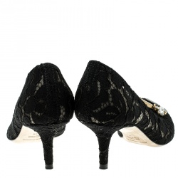 Pre Owned Dolce & Gabbana Black Lace Crystal Embellished Pointed Toe Pumps Size 36