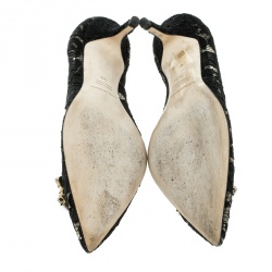 Pre Owned Dolce & Gabbana Black Lace Crystal Embellished Pointed Toe Pumps Size 36