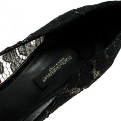 Pre Owned Dolce & Gabbana Black Lace Crystal Embellished Pointed Toe Pumps Size 36