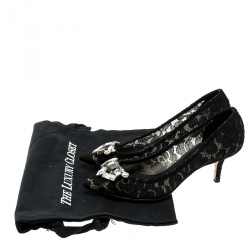 Pre Owned Dolce & Gabbana Black Lace Crystal Embellished Pointed Toe Pumps Size 36