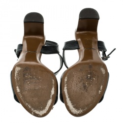 Pre Owned صندل دولتشي أند غابانا جلد سحالي أسود ورد مزخرف بحزام للكاحل مقاس 38