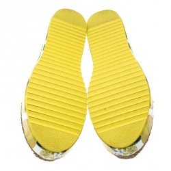 Pre Owned Dolce and Gabbana Yellow Lemon Print Brocade Fabric Platform Espadrille Flats Size 39