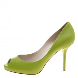 Pre Owned Dolce & Gabbana Pear Green Leather Peep Toe Platform Pumps Size 39