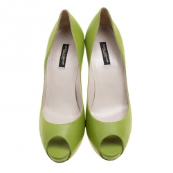 Pre Owned Dolce & Gabbana Pear Green Leather Peep Toe Platform Pumps Size 39