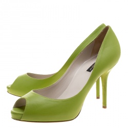 Pre Owned Dolce & Gabbana Pear Green Leather Peep Toe Platform Pumps Size 39