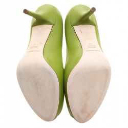 Pre Owned Dolce & Gabbana Pear Green Leather Peep Toe Platform Pumps Size 39