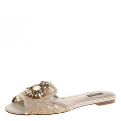 Pre Owned سلايد دولتشي أند غابانا صوفيا منقوش دانتيل أسود مقاس 39.5