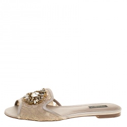 Pre Owned سلايد دولتشي أند غابانا صوفيا منقوش دانتيل أسود مقاس 39.5