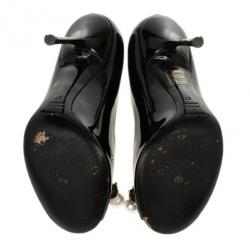 مملوكة مسبقًا Dolce and Gabbana Black Patent Crystal Embellished Peep Toe Pumps Size 37