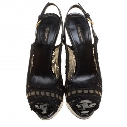 Pre Owned صندل دولتشي أندا غابانا دانتيل أسود مقدمة مفتوحة نعل سميك حزام للكاحل مقاس 38