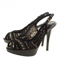 Pre Owned صندل دولتشي أندا غابانا دانتيل أسود مقدمة مفتوحة نعل سميك حزام للكاحل مقاس 38