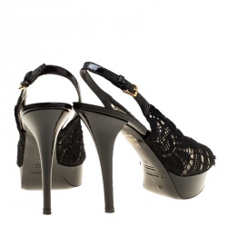 Pre Owned صندل دولتشي أندا غابانا دانتيل أسود مقدمة مفتوحة نعل سميك حزام للكاحل مقاس 38