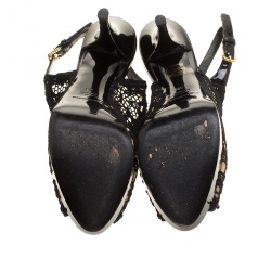 Pre Owned صندل دولتشي أندا غابانا دانتيل أسود مقدمة مفتوحة نعل سميك حزام للكاحل مقاس 38