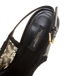 Pre Owned صندل دولتشي أندا غابانا دانتيل أسود مقدمة مفتوحة نعل سميك حزام للكاحل مقاس 38