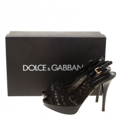 Pre Owned صندل دولتشي أندا غابانا دانتيل أسود مقدمة مفتوحة نعل سميك حزام للكاحل مقاس 38