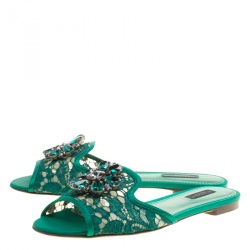 Pre Owned سلايد دولتشي أند غابانا صوفيا منقوش دانتيل أسود مقاس 39.5