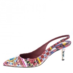 Pre Owned Dolce And Gabbana Floral Print Patent Leather Slingback Sandals Size 41