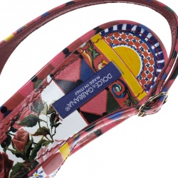 Pre Owned Dolce And Gabbana Floral Print Patent Leather Slingback Sandals Size 41