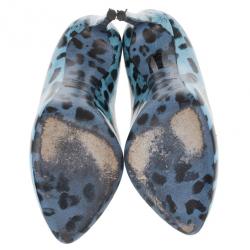 Pre Owned Dolce and Gabbana Blue Leopard Print Patent Pumps Size 38